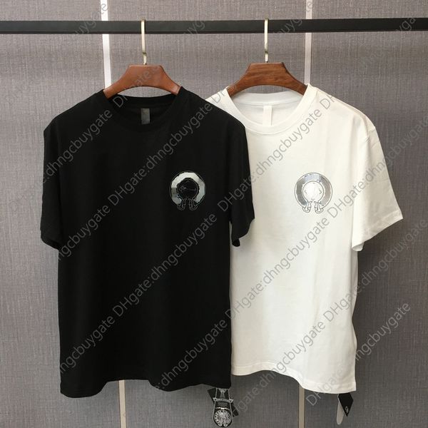 

men's designer ch and women's same summer fashion brand cross horseshoe sanskrit printing net red star sleeve t-shirt mens clothes, White;black