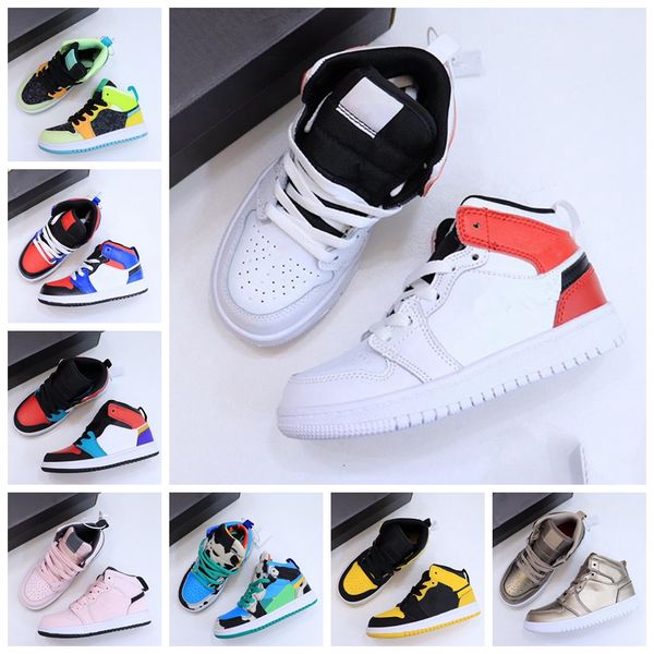 

2022 new designer kids shoes university blue high basketball shoe jumpman bordeaux dark gum hand crafted dark marina boys girls kid pollen p, Black