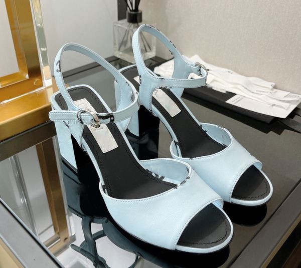 

2023 classic luxury summer women's genuine leather sandals paris famous brand designer casual 3.5cm 6.5cm chunky heel party wedding sho, Black