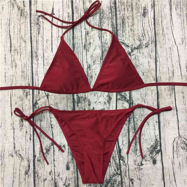

designer beach thong fashion swimsuit bikini set european american new swimsuit female bikini small strap wine red 3 point spring swimsuit b, White;black