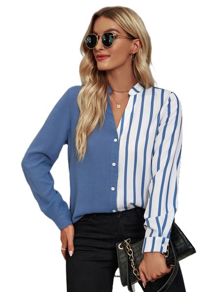 

striped colorblock button front shirt z9wl#, White