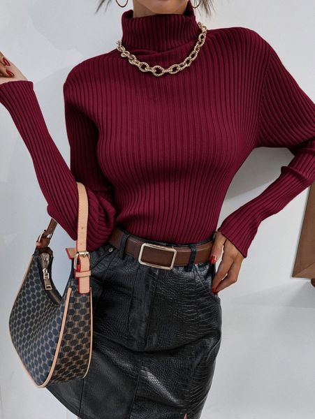 

high neck rib knit sweater without necklace e9bw#, White;black