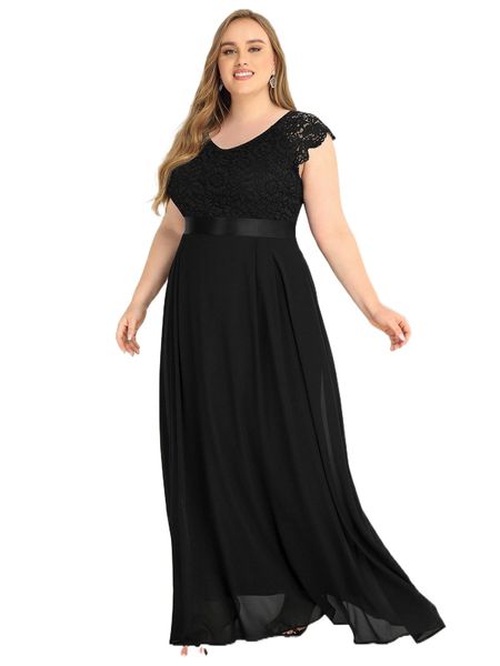 

miusol plus lace bodice maxi prom dress b666#, Black