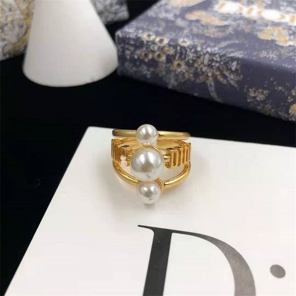 

jewelry online three-layer letter pearl opening brass plated ring, Silver