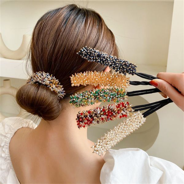 Elegante Kristalle Haarnadel Frauen Gerät Geflochtenes Haar Artefakt Faul Lockiges Haar Stick Perle Stirnband Haar Klaue Werkzeuge