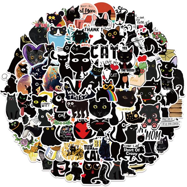 

100pcs fun black cat cartoon animal stickers diy snowboard lapluggage graffiti decals sticker