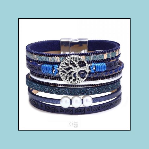 

charm bracelets jewelry tree of life leather wrap for women handmade mtilayer magnetic buckle cuff bangle bohemian bracelet fashion drop del, Golden;silver