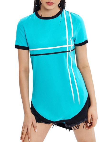 

x saint contrast binding curved hem tee s08f#, White