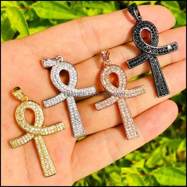 Charms jewelhings achados componentes 5pcs cúbicos zirconia pavimenta ankh pendente egípcio banhado a ouro para colar de pulseira de moda MakingCharms D