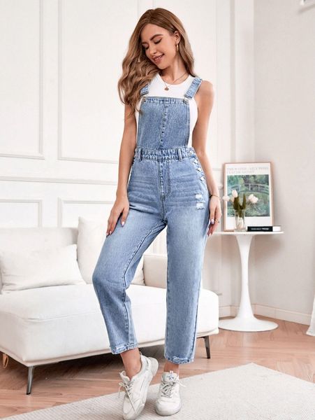 

ripped denim overalls without y1xo#, Black;white
