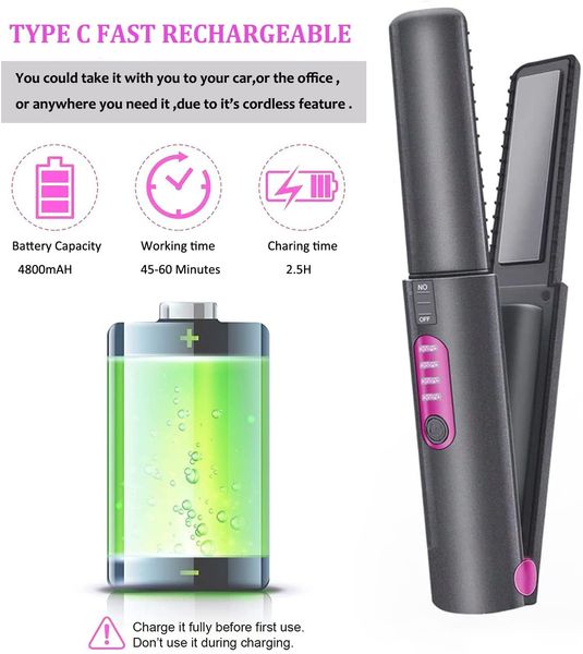 

2 in 1 wireless hair curler &amp straightener styling curling iron hair wave wand usb rechargeable ceramic mini flat iron hair