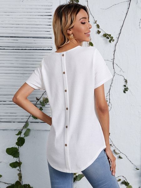 

buttoned back rib-knit curved hem m8du#, White