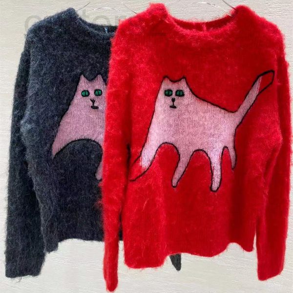 

women's knits & tees designer zhi2022 early spring new kitten mizhang embroidery pattern knitted round neck mohair sweater women ksyk, White