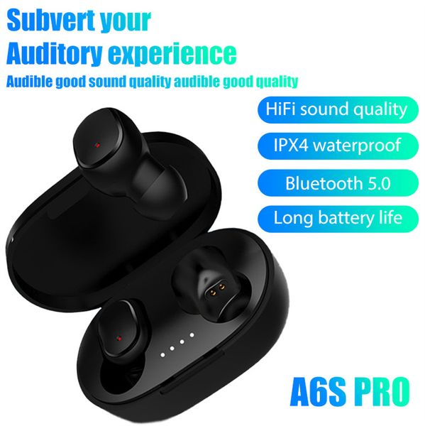 

a6s pro tws wireless headphones bluetooth 5.0 earphones sport earbuds headset with mic charging box headphones for all smartphone