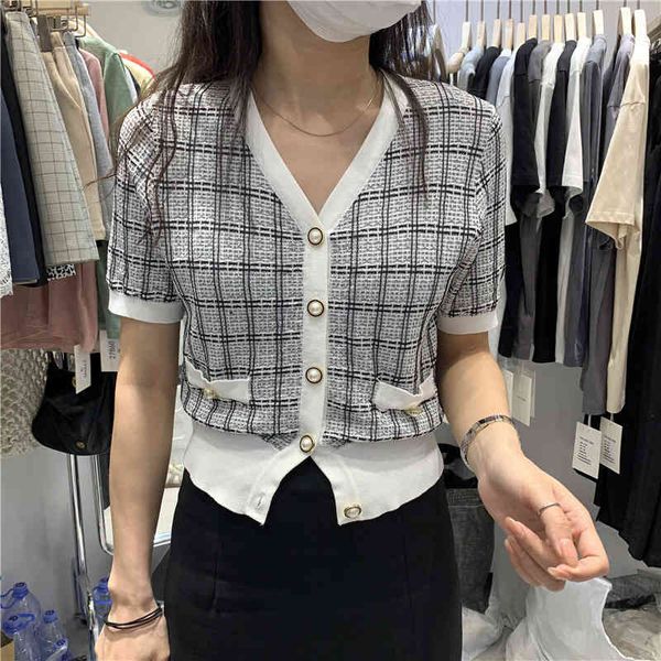 

women's polos korean version summer style knitwear women's short chic sense of minority wear v-neck sleeve t-shirt b1mk, White