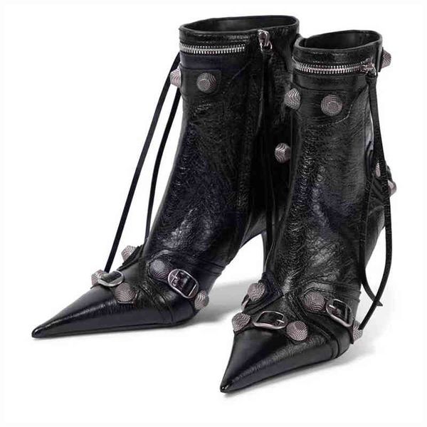 

boots new women slim high heel metal buckle necklace luxury shoes fashion comfortable be toe ankle stiletto party short 220805, Black