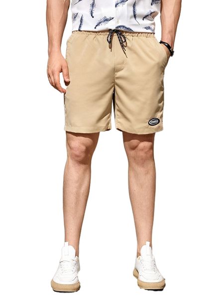

men letter patch detail drawstring waist shorts s5d1#, White;black
