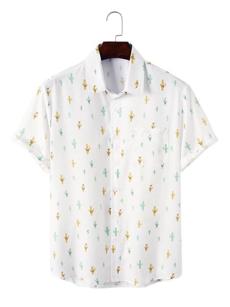 

men cactus print pocket patched shirt k0ak#, White;black