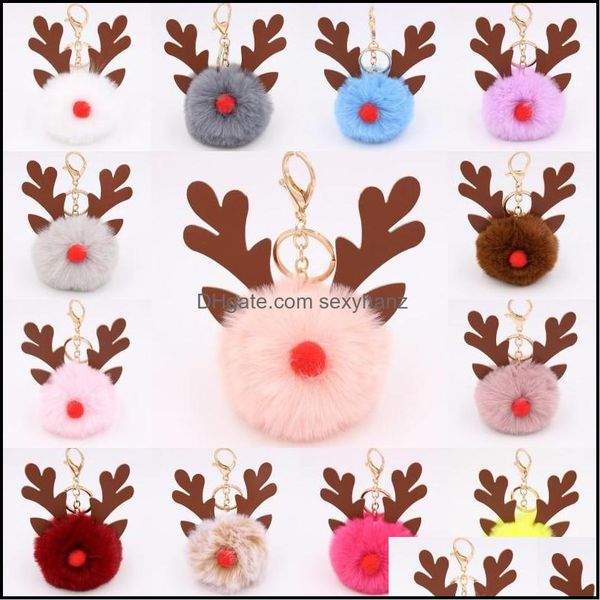 

keychains fashion accessories new plush pompom elk key ring hanging christmas handbag ornament for car keyrings xmas keychain pendant bag de, Silver