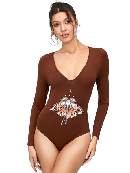 

x madujune butterfly print v neck bodysuit y2zc#, White