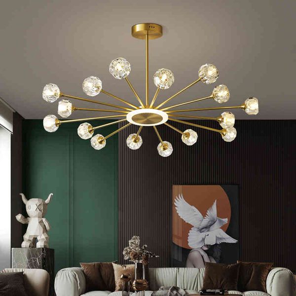 

pendant lamps post modern all copper bedroom lamp net red simple atmosphere light luxury crystal living room led ceiling nordic