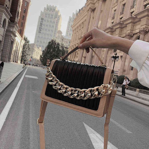 

vintage brand designer handbags purse women shoulder crossbody bags 2021 new gold chain totes pleated lady's messenger bag g220509