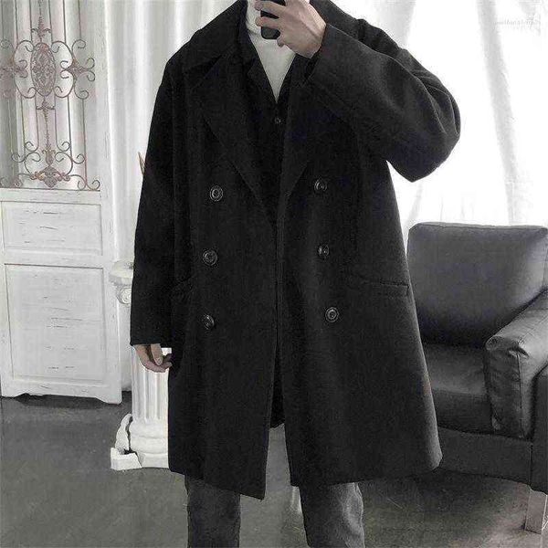 

winter wool jacket men's high-quality coat casual slim collar long cotton trench1 will22 t220810, Black