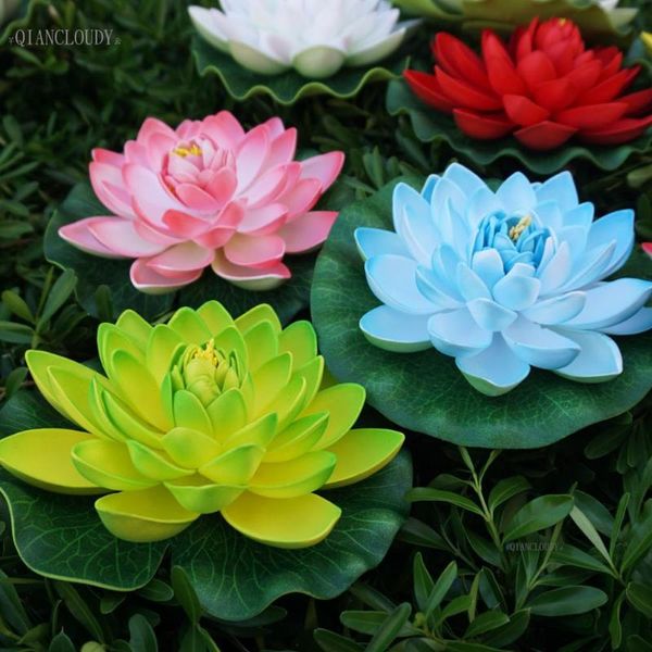 Flores decorativas grinaldas de varejo artificial falso 17 cm de espuma de lótus folhas de lírio água flutuante jardim de casamentos lago