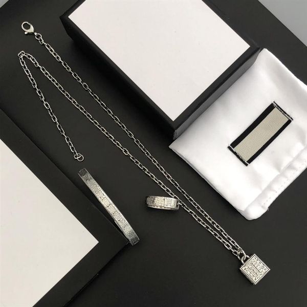 

retro classic bracelet necklace rings suit man woman chain bracelets necklaces jewelry simplicity fashion temperament acces2761, Black