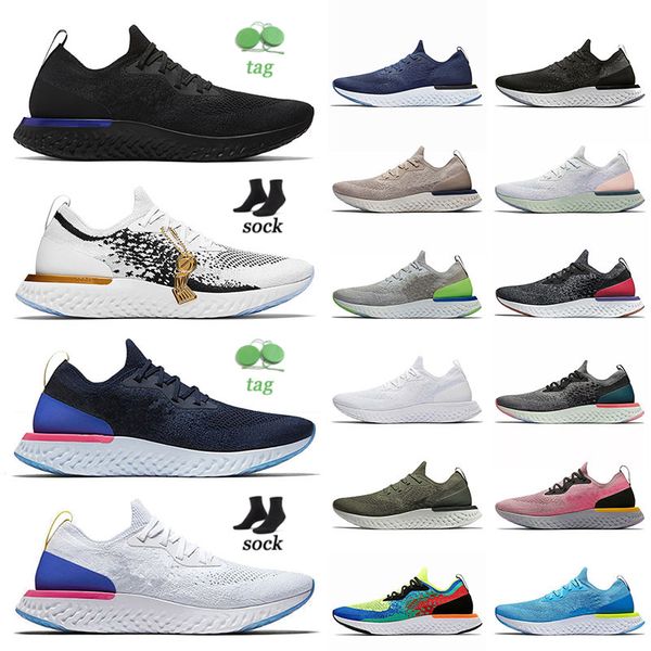 

aaa quality epic reacts running shoe men women knit 2 run shoes flys grey brown triple black white plum blue midnight navy game royal bright