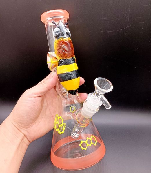 Bongancelas de água de vidro colorido de 12 polegadas com bloqueio de óleo de abelhas de luvas de óleo fumando canos de fêmea de 18 mm de junta de 18 mm