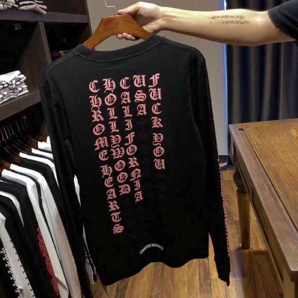 

cioxin back designer chiome pink sanskrit letter men's and women's loose long sleeve t-shirt, White;black