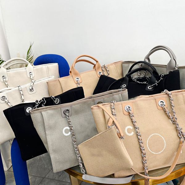 

designer canvas beach bag single shoulder chain brand large capacity shopping bag handbag