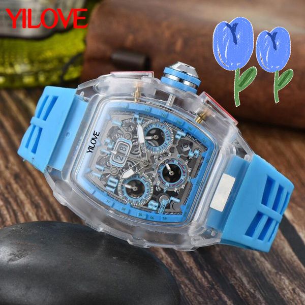 Дизайн стиля Gear Mension's Men's Watch Skeleton Tourbillon Rubber Strap Casual Men's Clock Fashion Relogio Masculino Многофункциональные кварцевые наручные часы