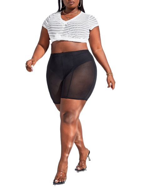 

sxy plus v-neck crochet p4mw#, Black