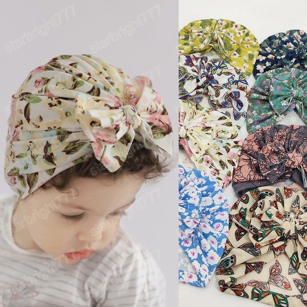 

newborn soft comfortable cotton turban hat fashion print bowknot baby girls caps kids pgraphy props, Yellow