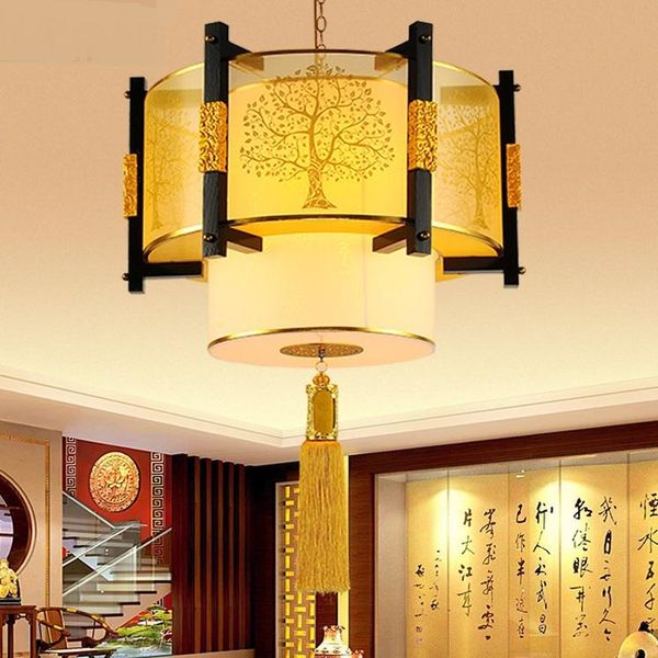 Lâmpadas pendentes Luzes de madeira de estilo chinês Estudar pavilhão de chá Padrão de personalidade de jantar ZA ZS72Pinge