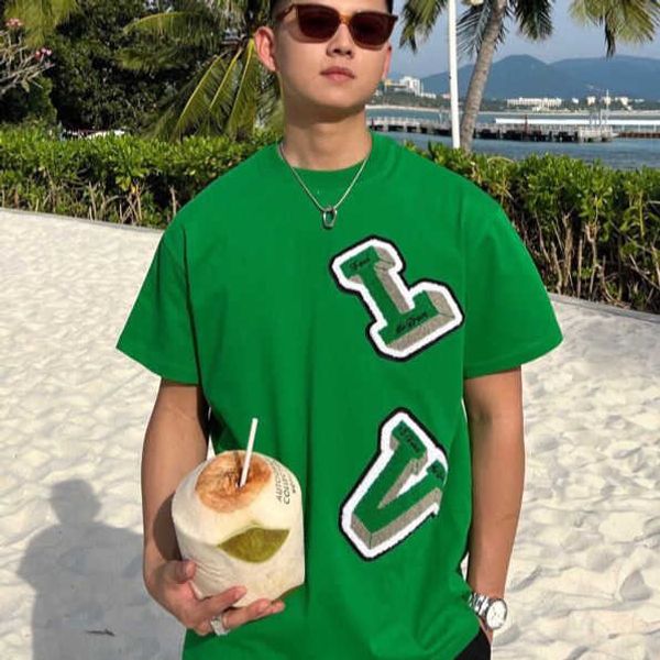

22 early spring new fashion brand towel embroidered letters short sleeved casual t-shirt versatile for men and women, White;black