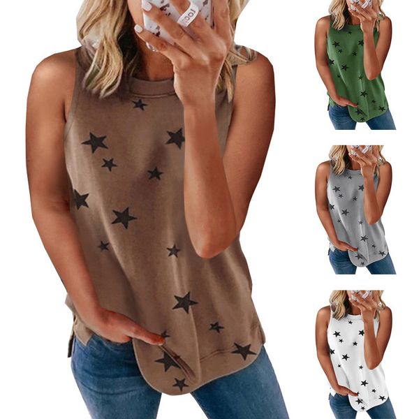 

2022 women tanks camis spring and summer new european and american women's clothing star print sleeveless pullover vest, White
