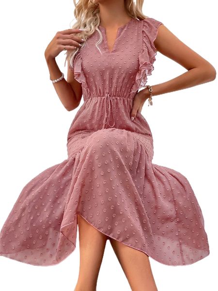 

swiss dot r.uffle trim k.not detail solid d.ress k1p3#, Black;gray