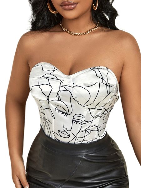 

sxy abstract figure graphic crop satin tube f86e#, White