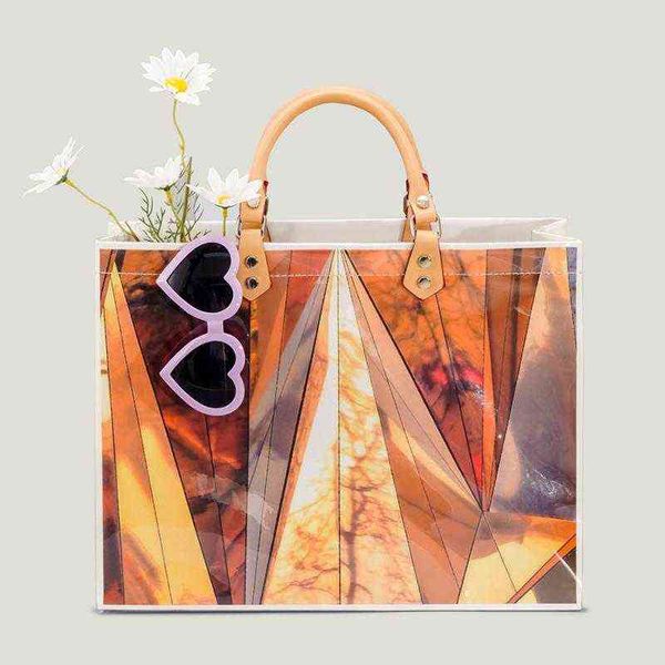 Borse per la spesa Foglie geometriche Big Tote per le donne Borse in superficie lucida in pvc Borsa a tracolla casual Ladies Pu Shopper Borse sotto le ascelle Borse 220412