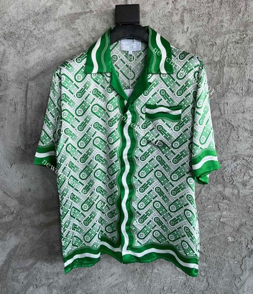 

2022ss new casablanca hawaiian grassland green spring printed silk short sleeve shirt fashion men designer shirts, White;black