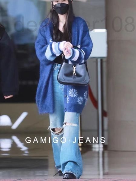 

women's jeans designer 2021 spring and summer new high waist thin wide leg pierced jeans i4ia, Blue