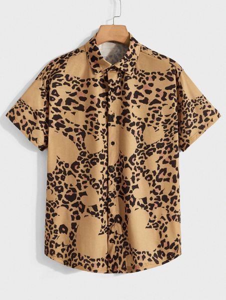

men leopard print button up shirt s8yv#, White;black