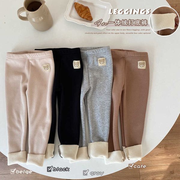

winter kids clothes trouser thicken girls leggings solid fur boys pants bear tights children, Blue