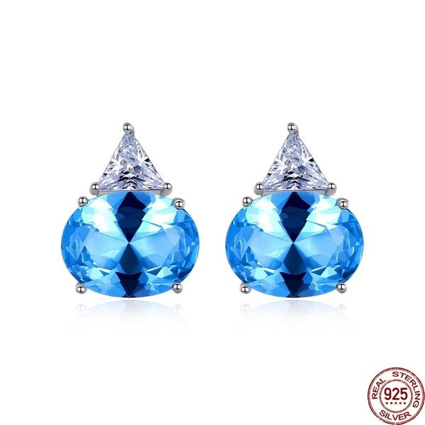 

round sapphire genstone stud earrings for women wedding engagement fine jewelry 925 sterling silver brinco christmas gift, Golden;silver