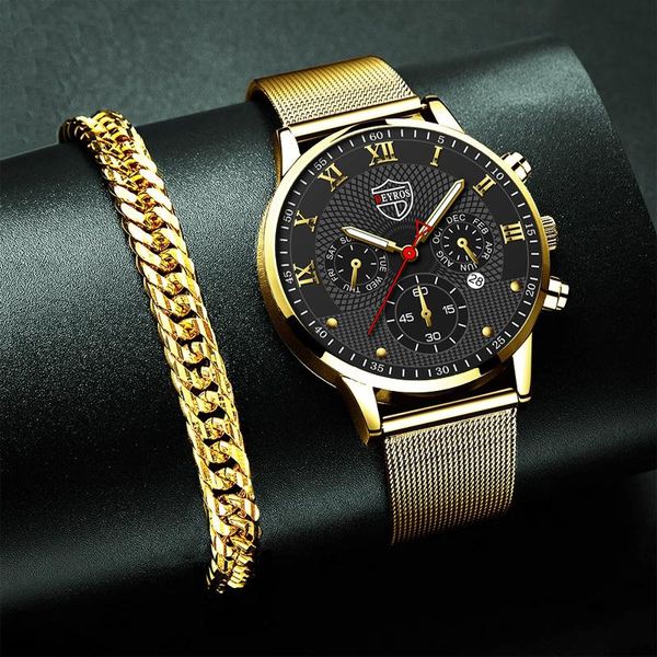 Relojes de pulsera Relojes superiores para hombres Negocios Cinturón de malla de acero inoxidable Reloj de pulsera de moda de cuarzo Reloj de calendario de lujo Hombre Pulsera casual Watc