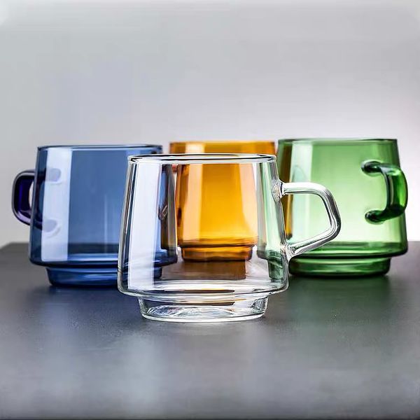 Holaroom Tazza da caffè colorata Tazza da caffè in vetro borosilicato alto Bicchiere caneca tazas Tè Succo Latte Tazza da acqua Resistente al calore 20220513 D3