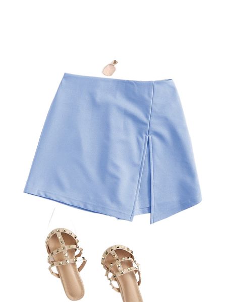 

plus split hem skort s9bt#, Black